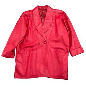 Vera Pelle Jacket Women Medium Red Leather Double Breasted Relaxed Retro 80s 90‎